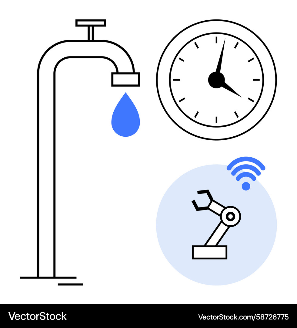 Smart automation concept with faucet clock Smart automation concept with faucet clock Vector Image