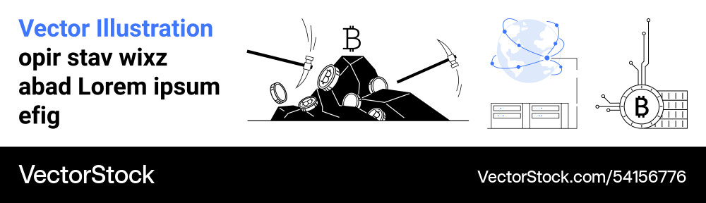 Cryptocurrency mining elements with blockchain Cryptocurrency mining elements with blockchain vector image