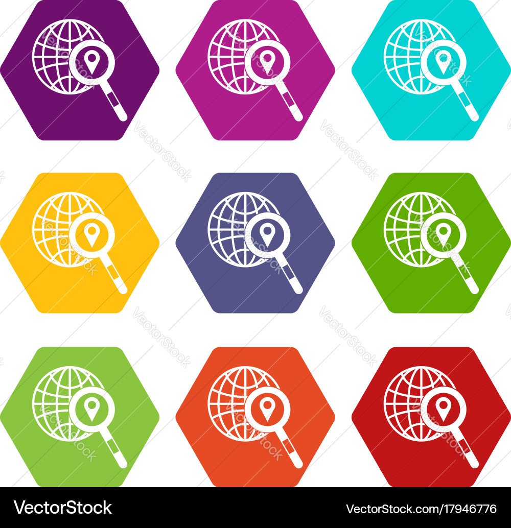 Globe map pointer and magnifying glass vector image