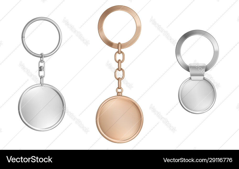 Keychains metal round keyring holders isolated set Keychains metal round keyring holders isolated set vector image