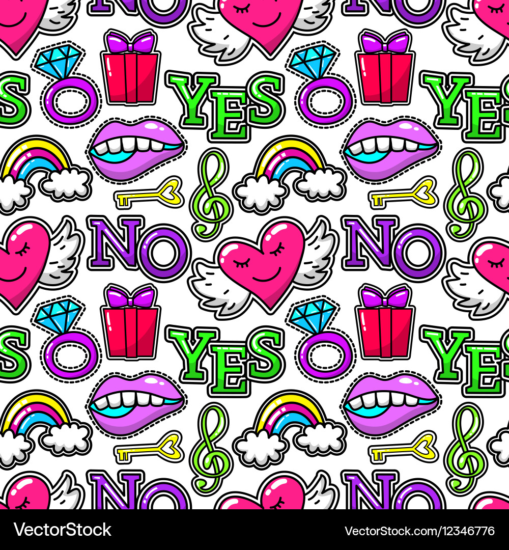 Seamless pattern with fashion patch badges wings Vector Image