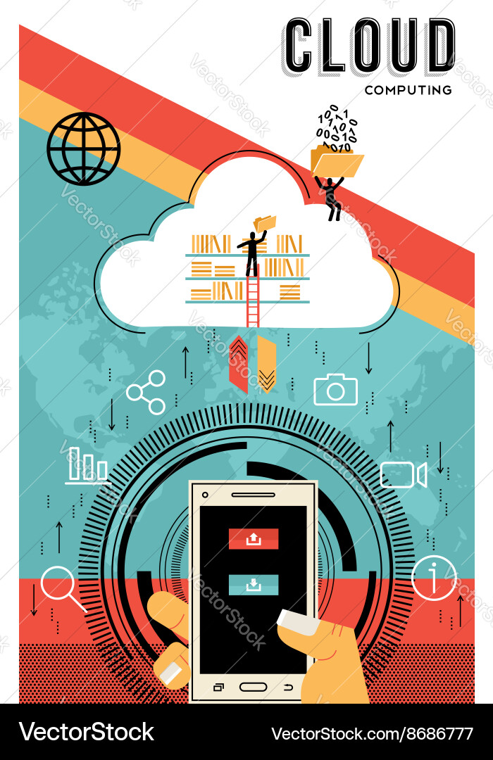 Cloud computing design download data from phone Vector Image