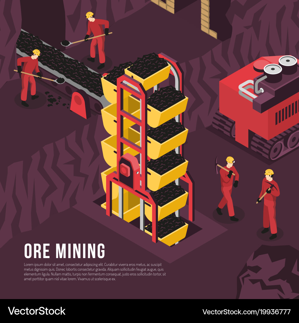 Ore mining process isometric vector image