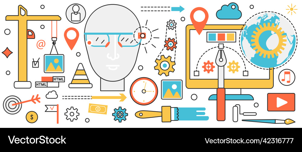 Web application building technology process vector image