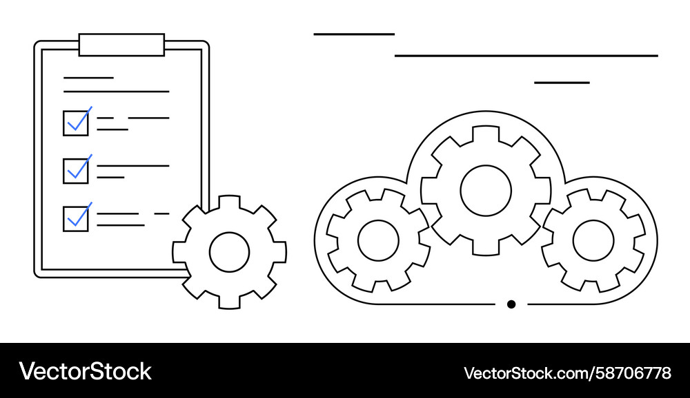 Checklist and gear mechanism representing workflow Vector Image