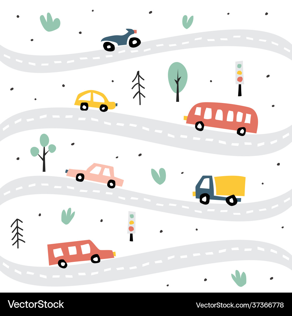 Childish transport seamless pattern creative vector image