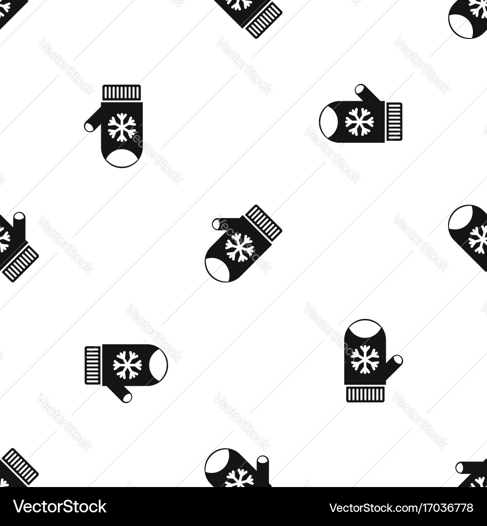 Mitten with snowflake pattern seamless black vector image