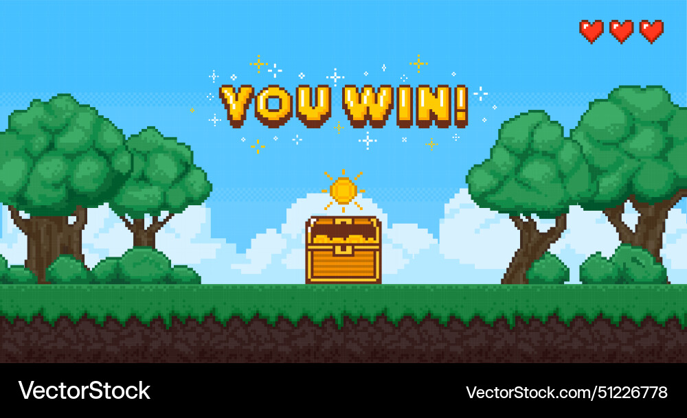 Pixel game art win background retro 8 bit video vector image