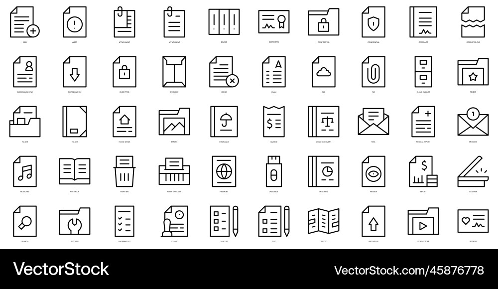 Set of thin line file and document icons Set of thin line file and document icons vector image