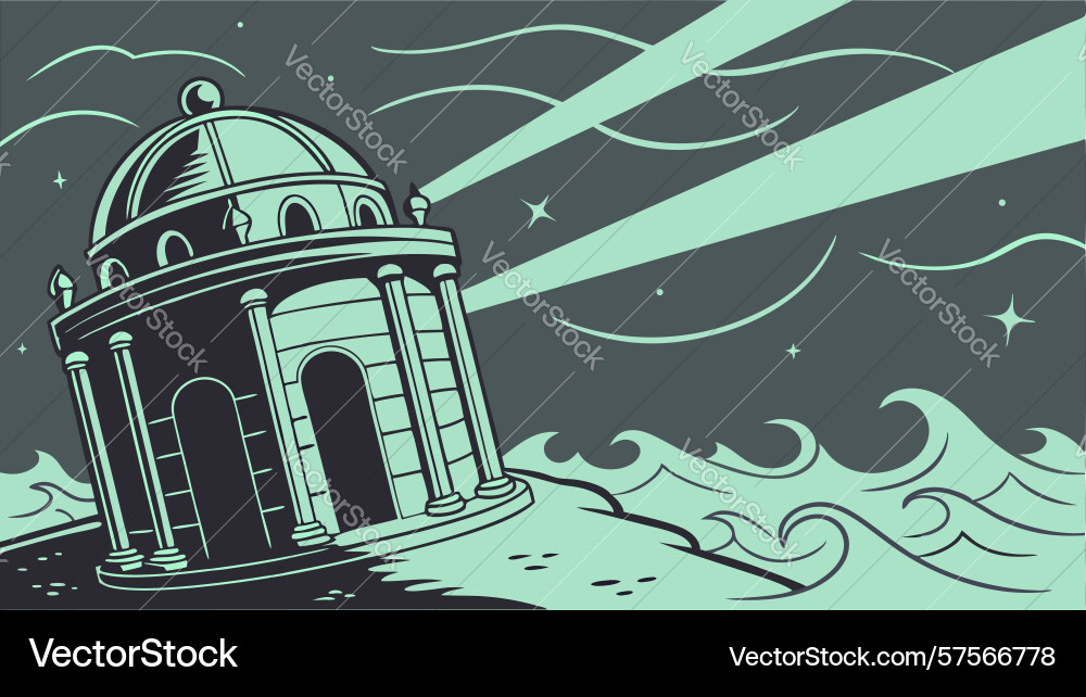 Tilting temple or monument in a dynamic scene vector image