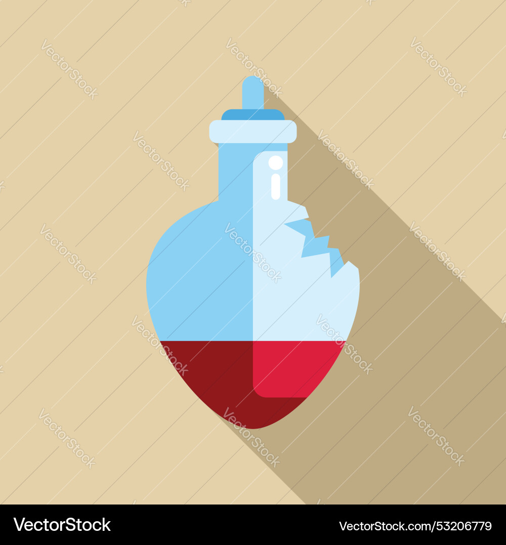 Broken heart shaped flask containing red potion vector image