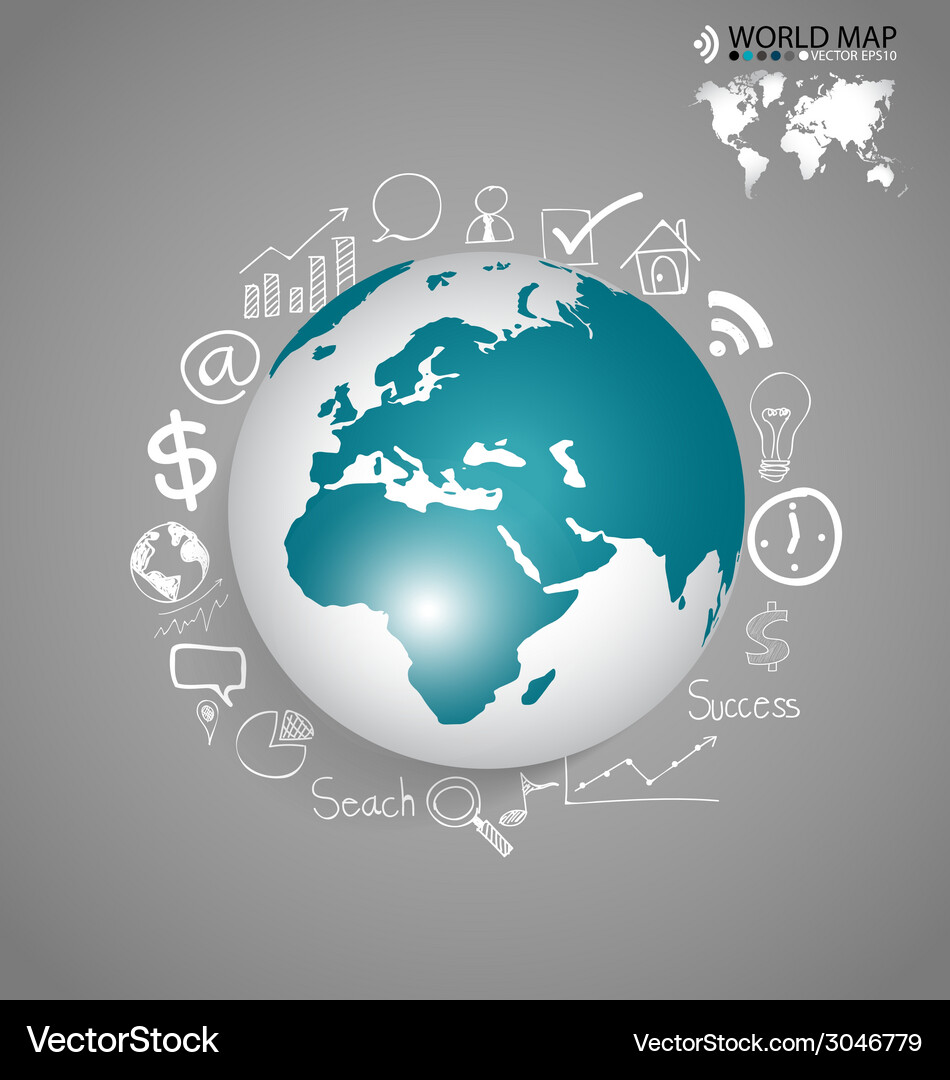 Modern globe with application icon template Vector Image