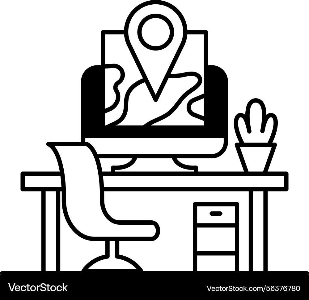 Computer monitor with a map on it is desk Vector Image