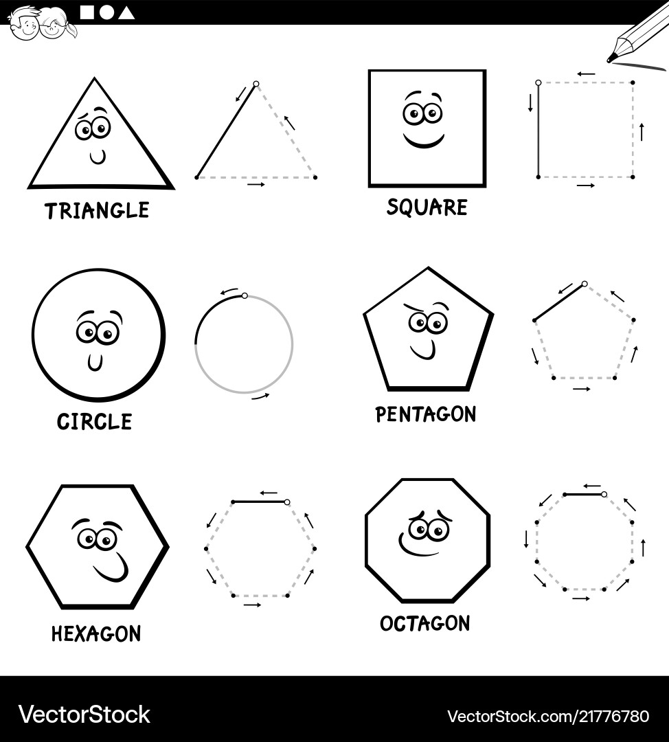 Draw basic geometric shapes color book Draw basic geometric shapes color book vector image