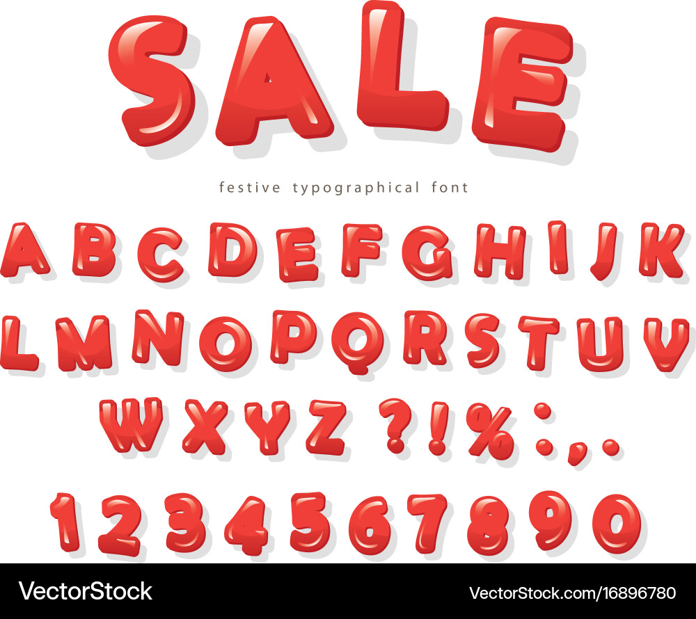 Red glossy letters and numbers with soft shadows vector image