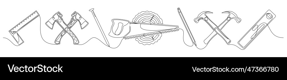 Set of continuous one line carpentry elements Set of continuous one line carpentry elements vector image