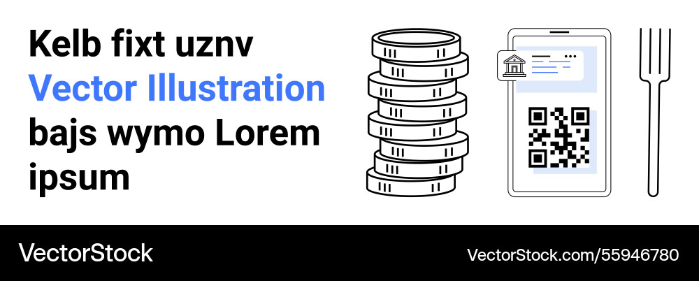 Stacked coins smartphone qr code and fork vector image
