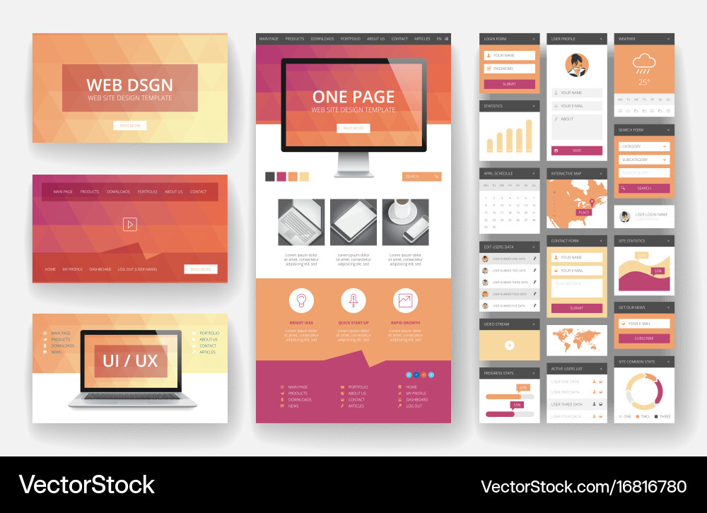 Website design template and interface elements Vector Image