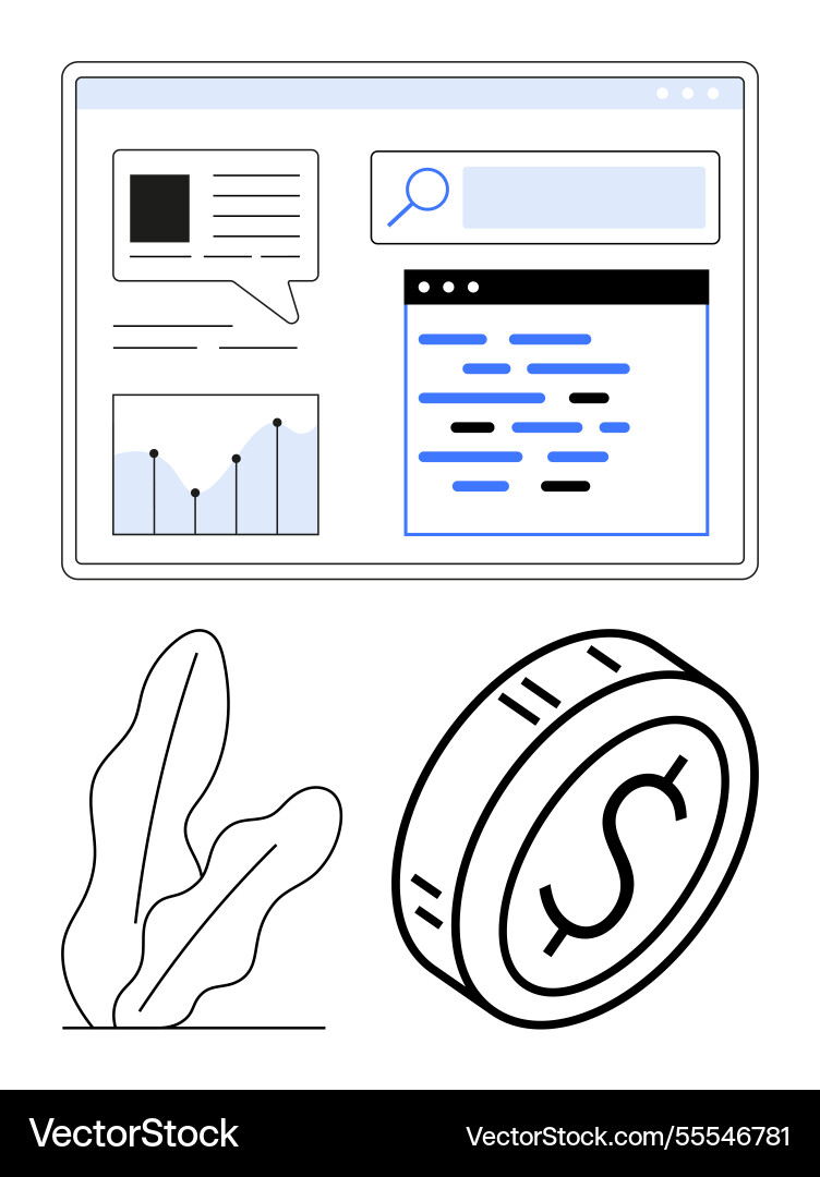 Digital dashboard with analytics graph search bar Digital dashboard with analytics graph search bar vector image