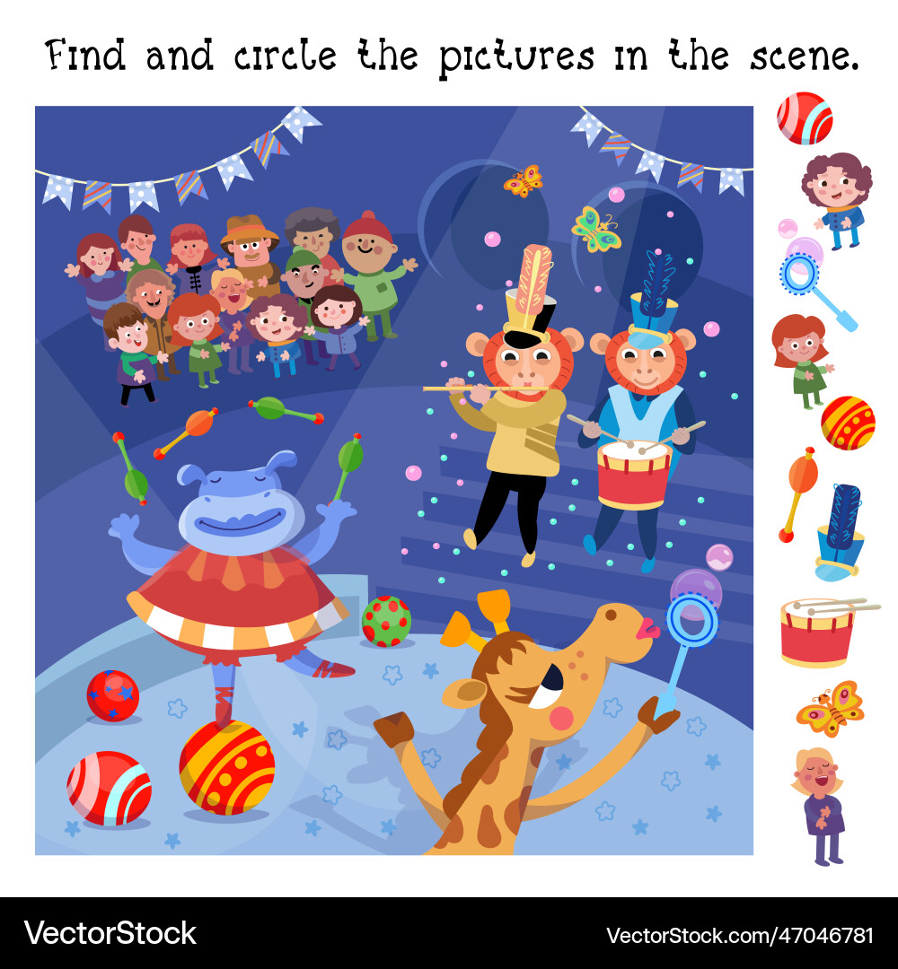 Find and circle objects puzzle game for children Find and circle objects puzzle game for children vector image
