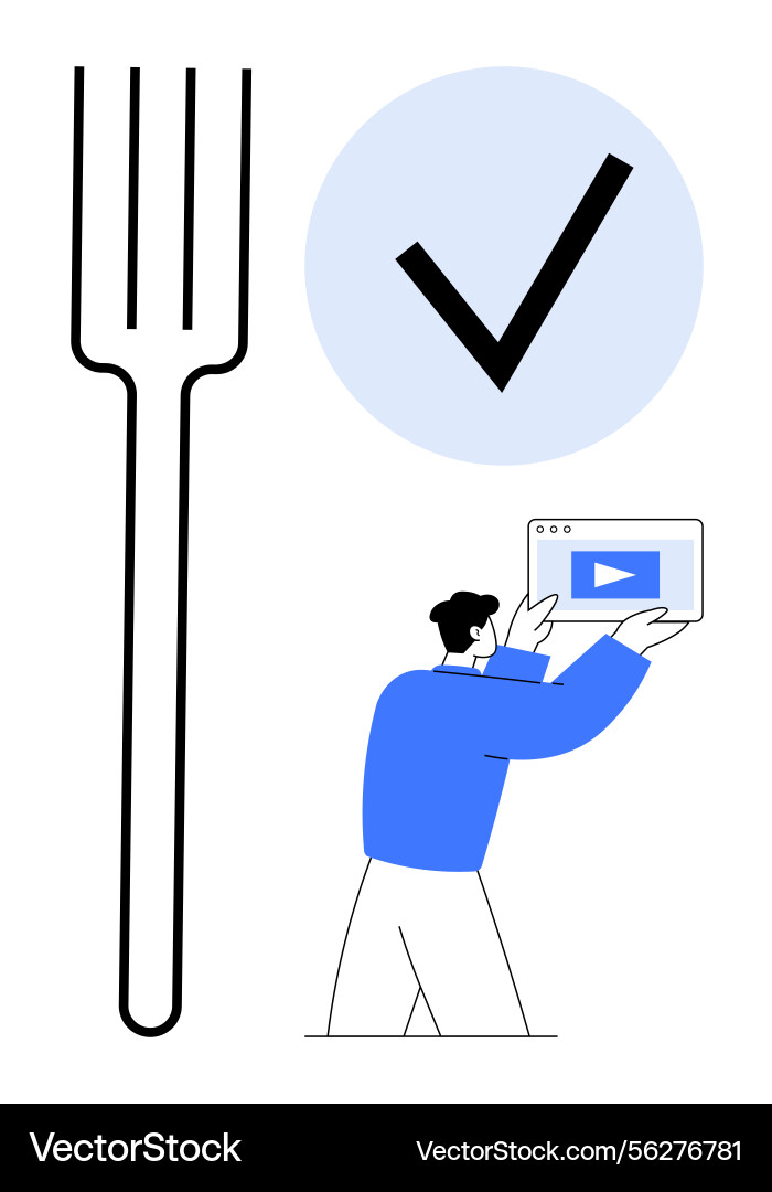 Man holding video player window with fork icon Man holding video player window with fork icon vector image