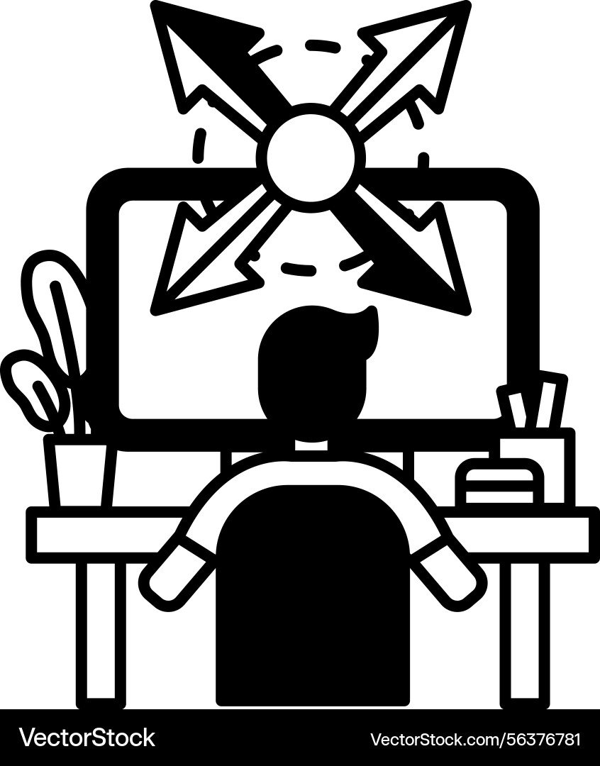 Man is sitting at a desk with computer monitor Man is sitting at a desk with computer monitor vector image