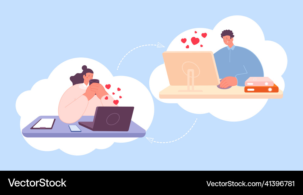 Relationships online people happy with web love vector image