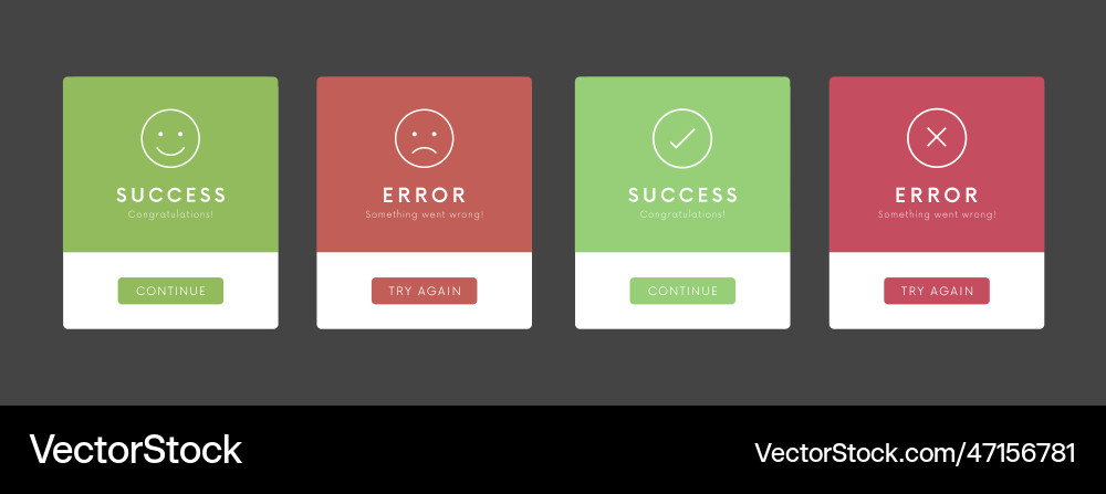 Success and error message ui banner design happy Vector Image