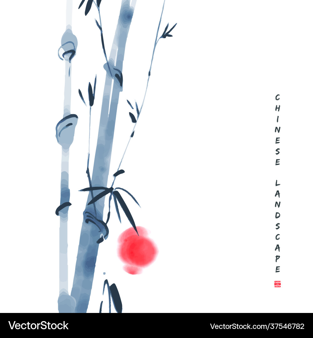 Chinese ink painted background with bamboo and sun Chinese ink painted background with bamboo and sun vector image