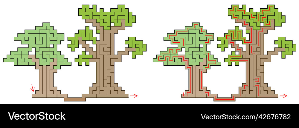 Two simple style trees with maze inside labyrinth Two simple style trees with maze inside labyrinth vector image
