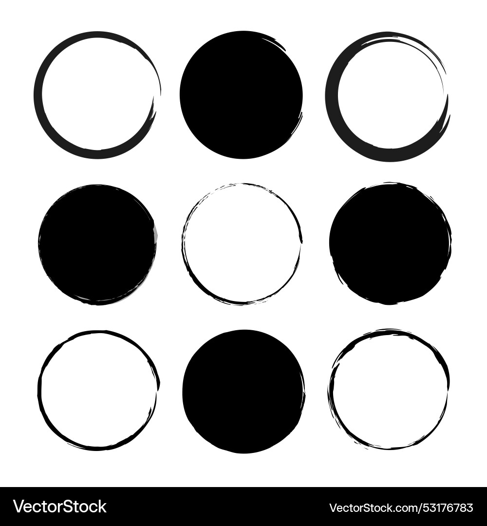 Brush circles in line art style round frame set Vector Image