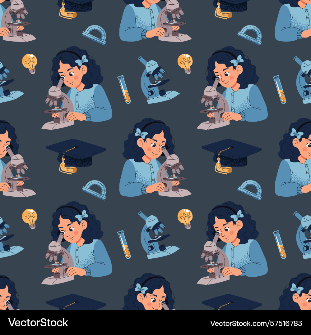 Seamless pattern with girl using microscope Seamless pattern with girl using microscope vector image