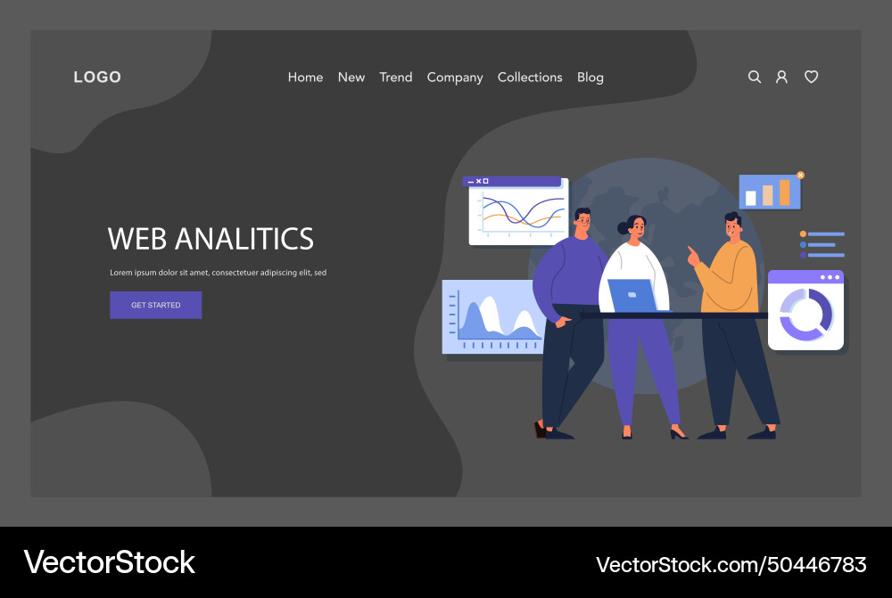 Web analytics highlighted team of three Web analytics highlighted team of three vector image