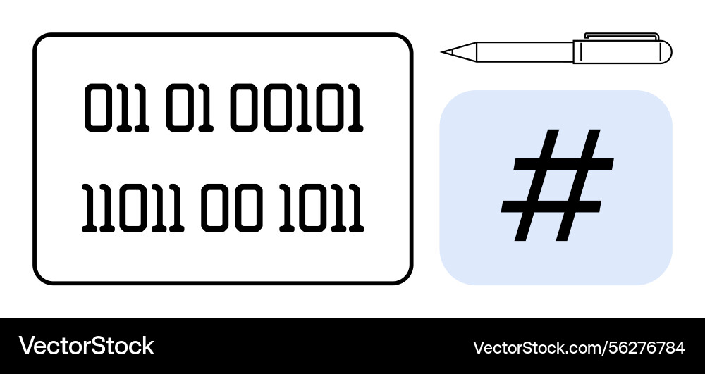 Binary code with pen and metadata tag highlighting Vector Image