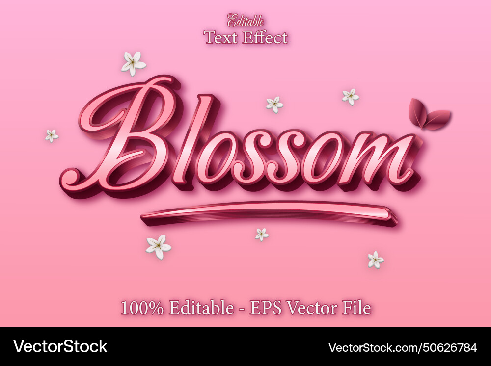 Blossom editable text effect 3d emboss gradient Vector Image