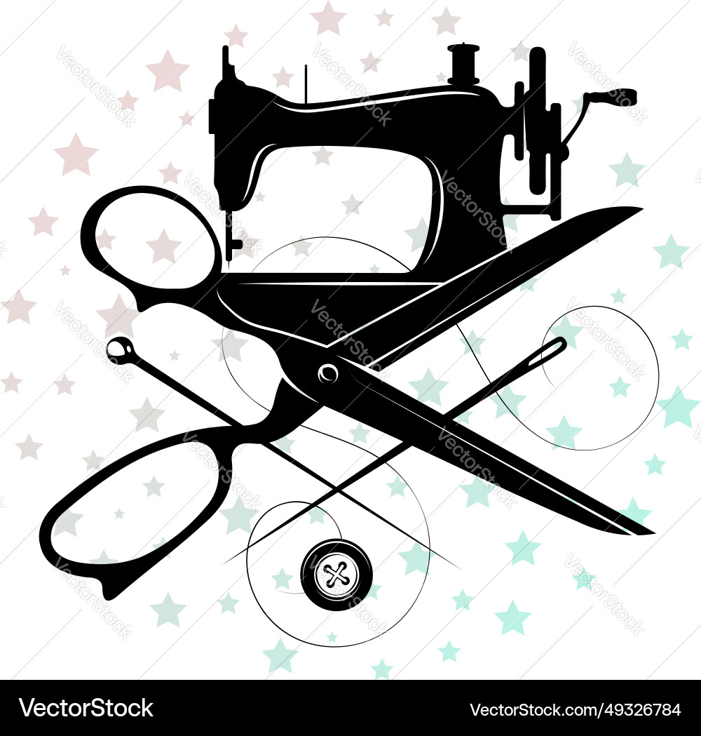 Retro sewing machine scissors and needle Vector Image