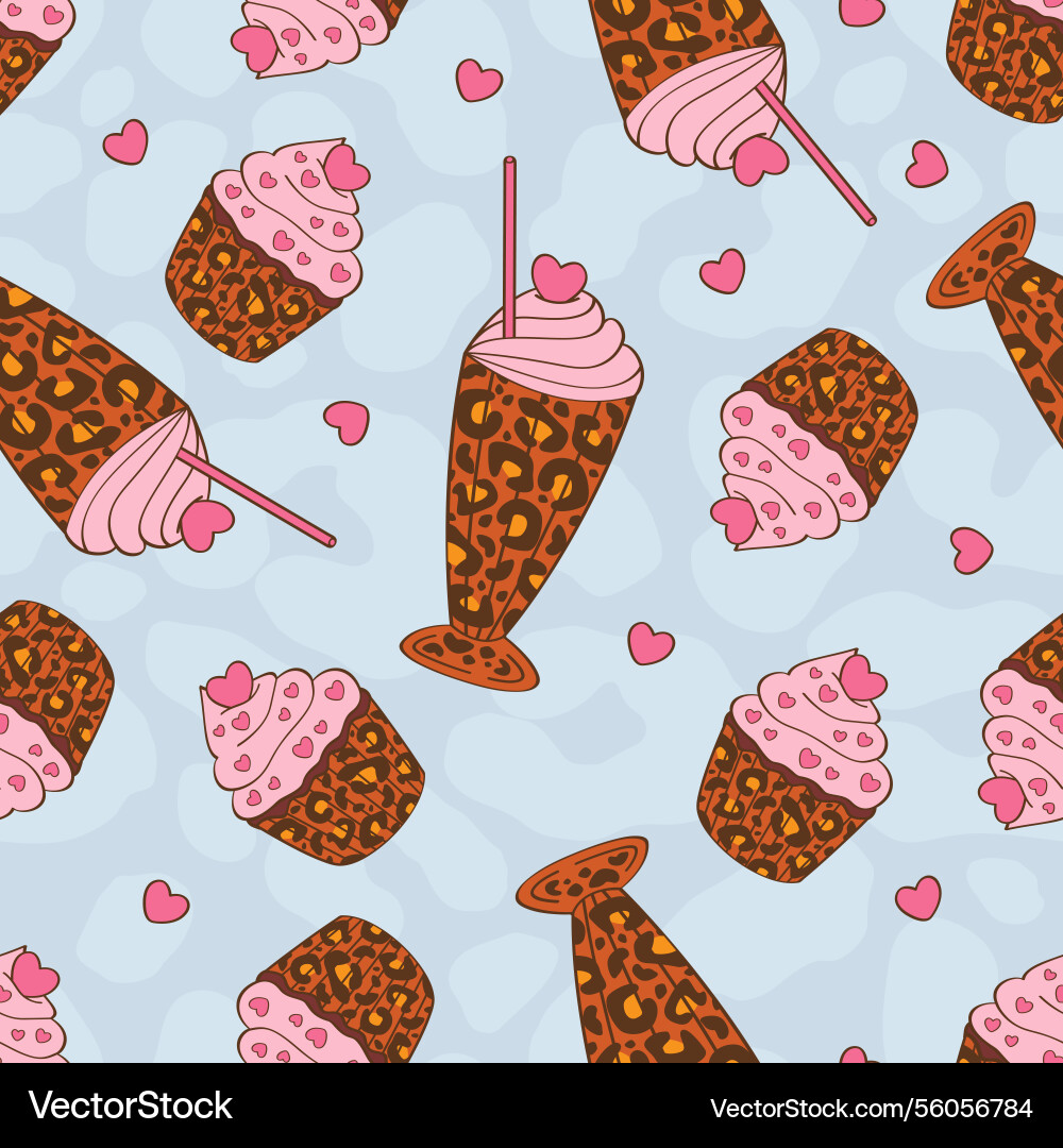 Seamless pattern with cupcake and milkshake vector image