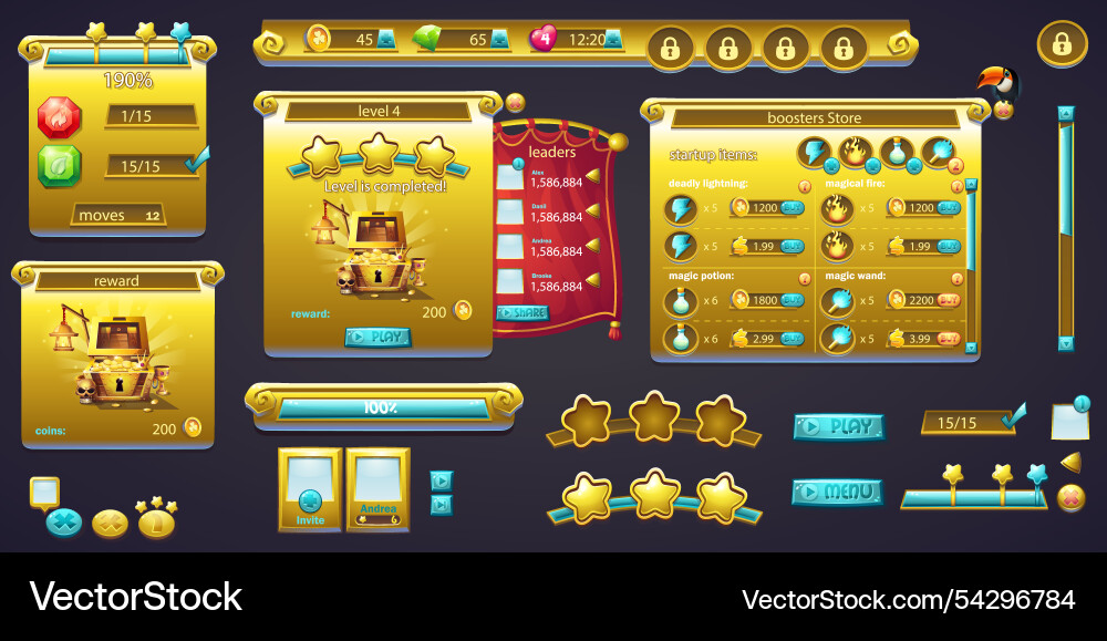 Set of graphic screens with menu buttons and icons Vector Image