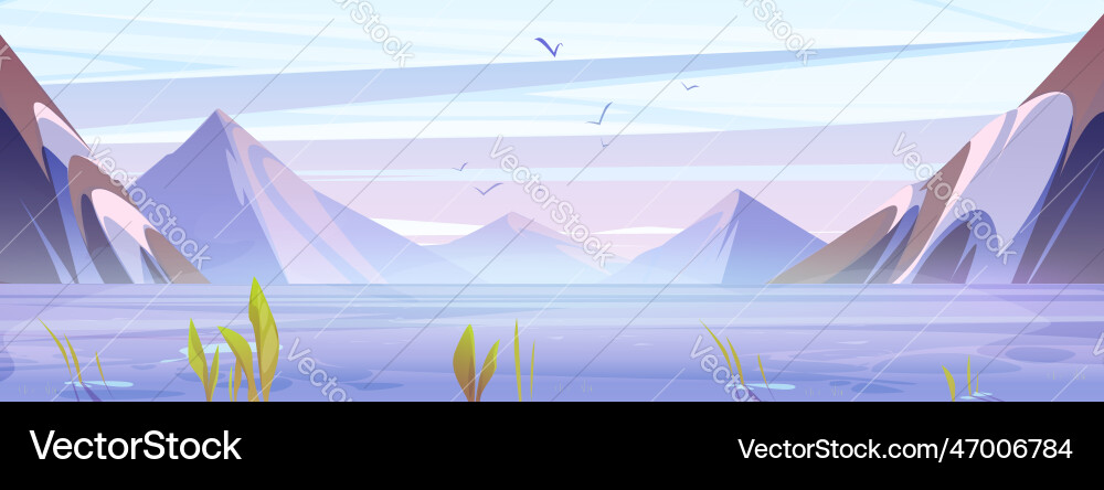 Summer morning mountain landscape with lake vector image