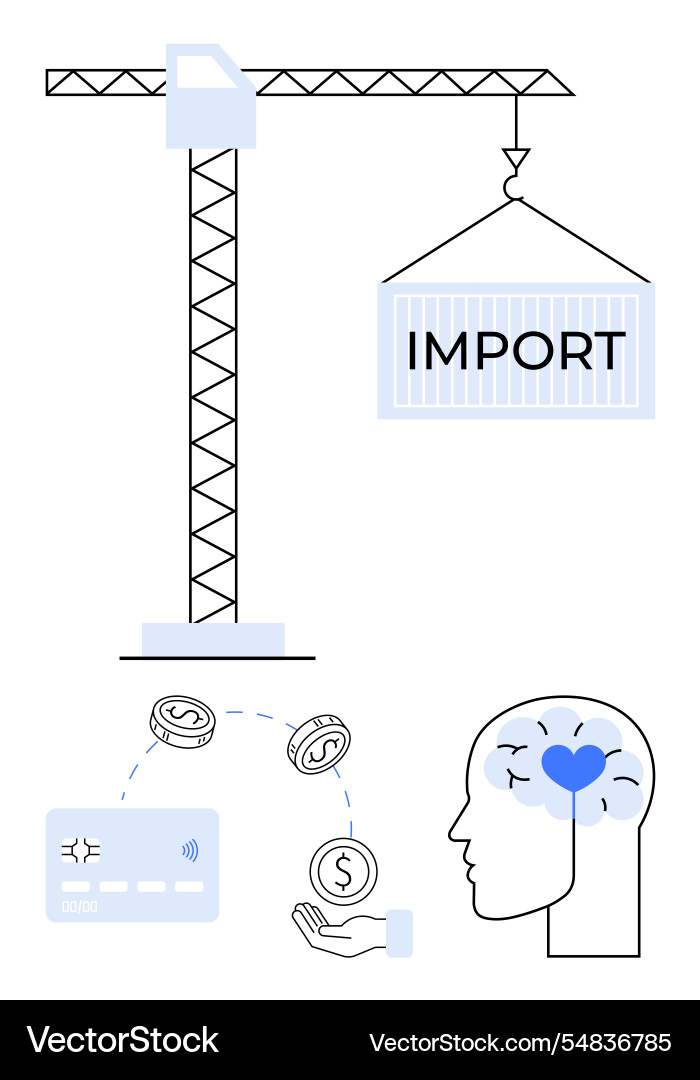 Crane lifting import container payment processing Crane lifting import container payment processing vector image