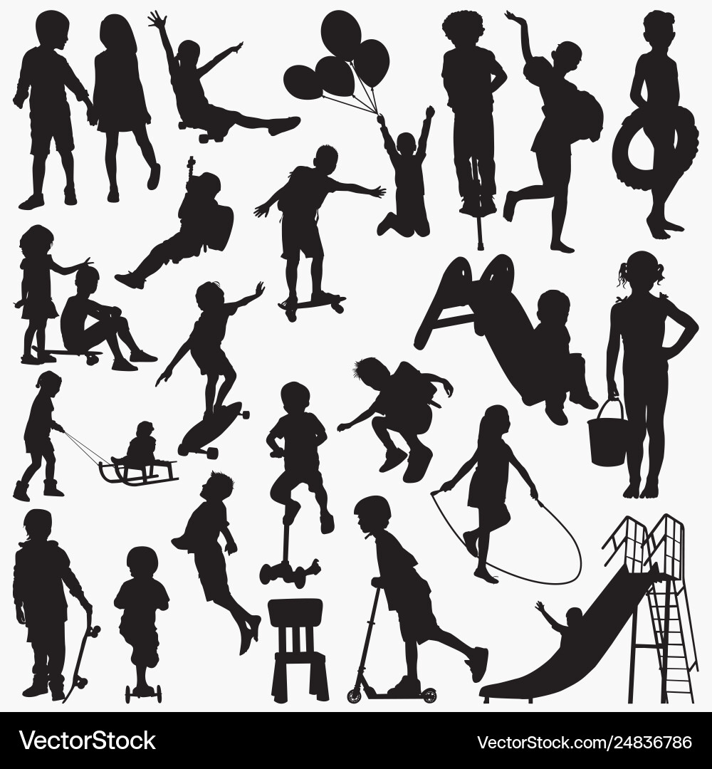 Child Silhouettes - Water Play Vector Image