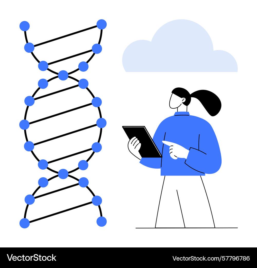 Scientist analyzing dna structure using digital Scientist analyzing dna structure using digital vector image