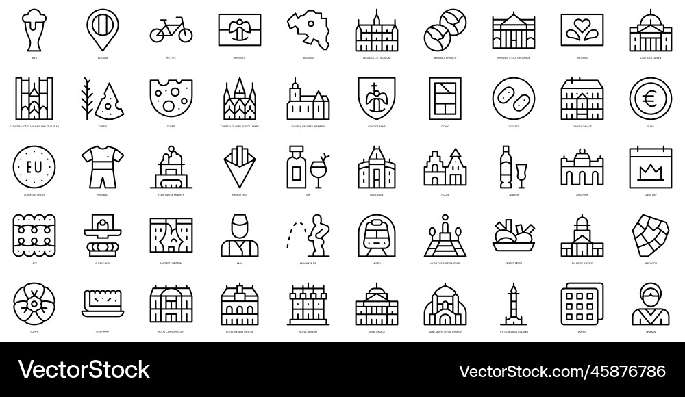 Set of thin line brussels icons vector image