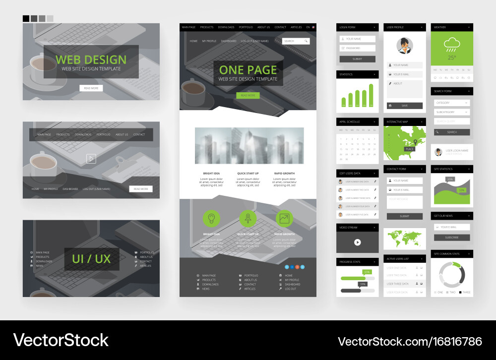 Website design template and interface elements vector image