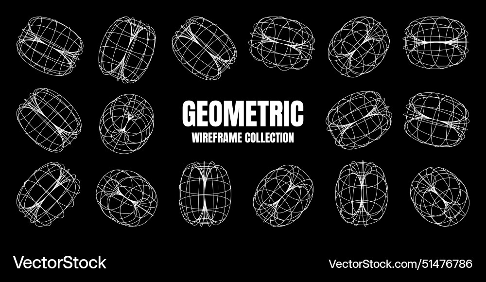 Wireframe lined shapes perspective mesh 3d grid Vector Image
