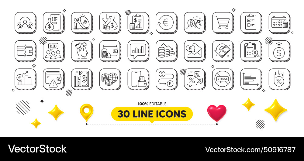 Report payment method and line icons pack vector image