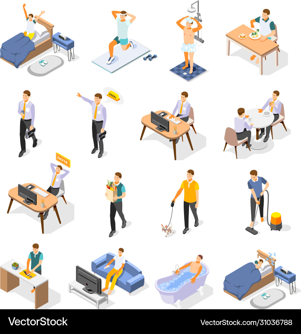 Daily Routine Isometric Icons Vector Image