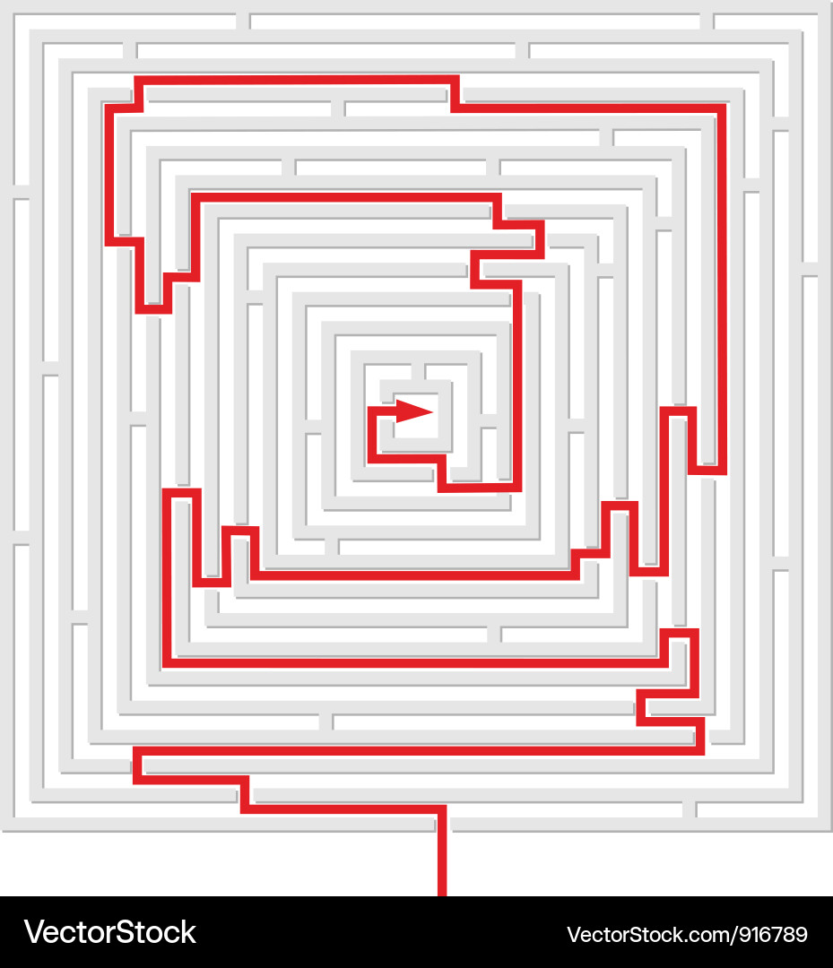 Grey Maze Puzzle with Red Solution Path vector image