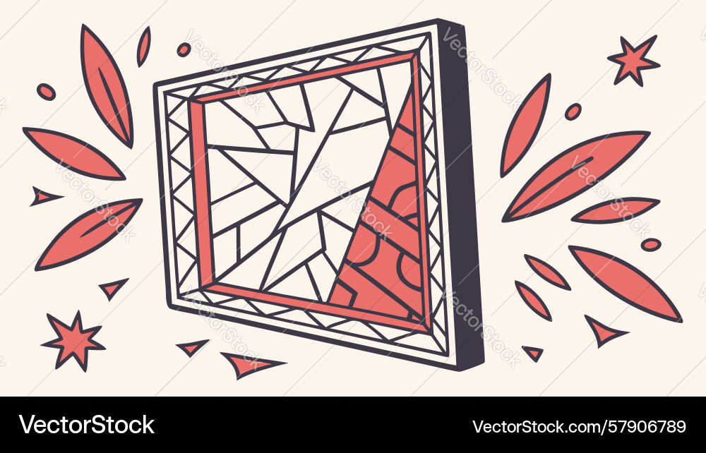 Red geometric frame with shattered effect dynamic Vector Image