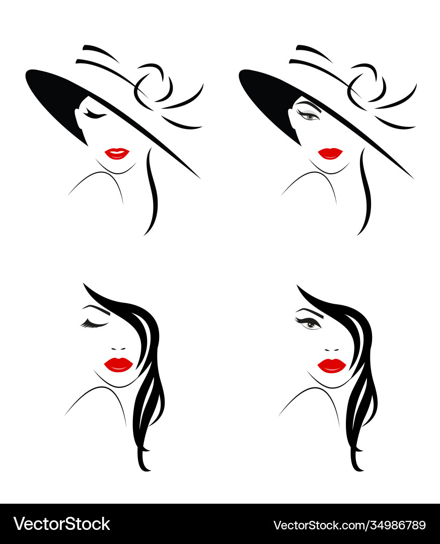 Stylish Women Faces Collection Vector Image